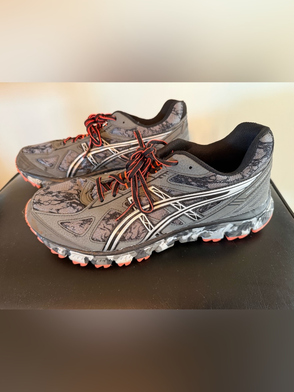 ASICS GEL-Scram 2 Trail Running Shoes Men’s 10 T54AQ Gunmetal Gray Orange Rugged